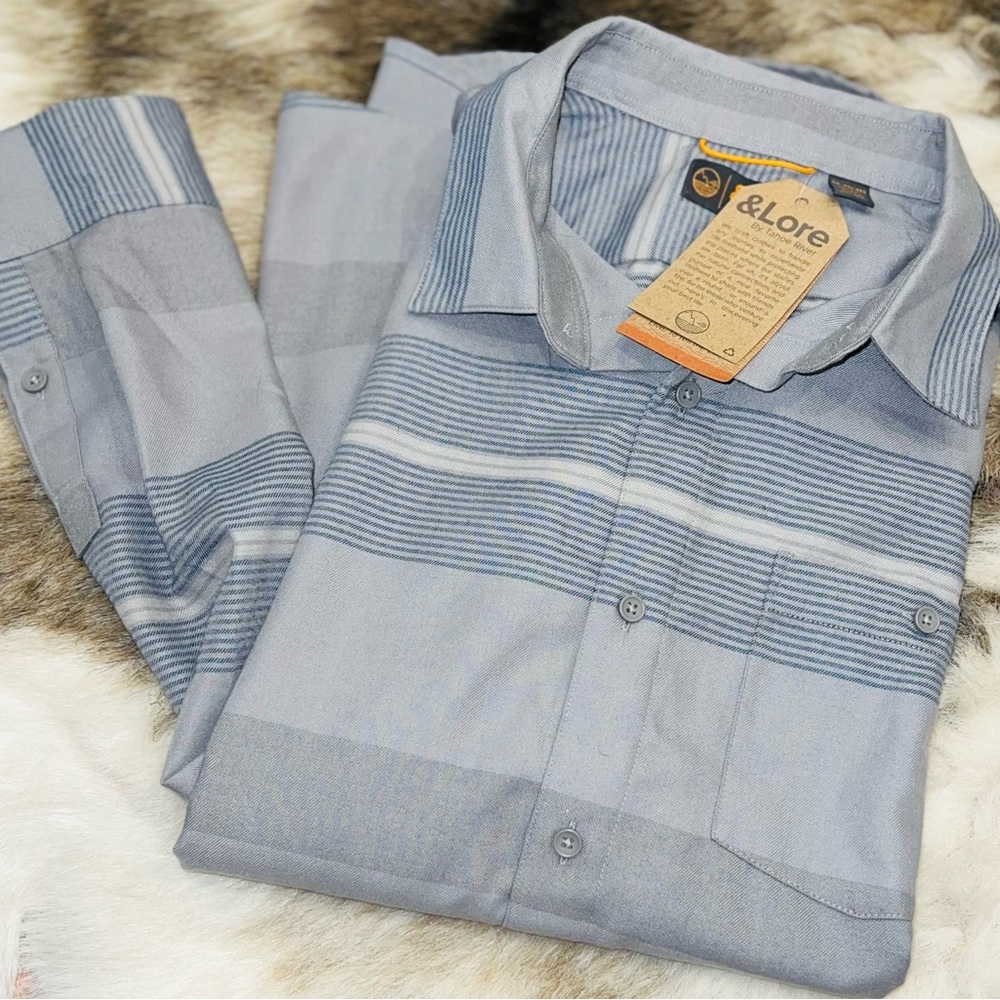 NWT - & lore by tahoe river Men's Gray Striped Button Down Shirt | XXL